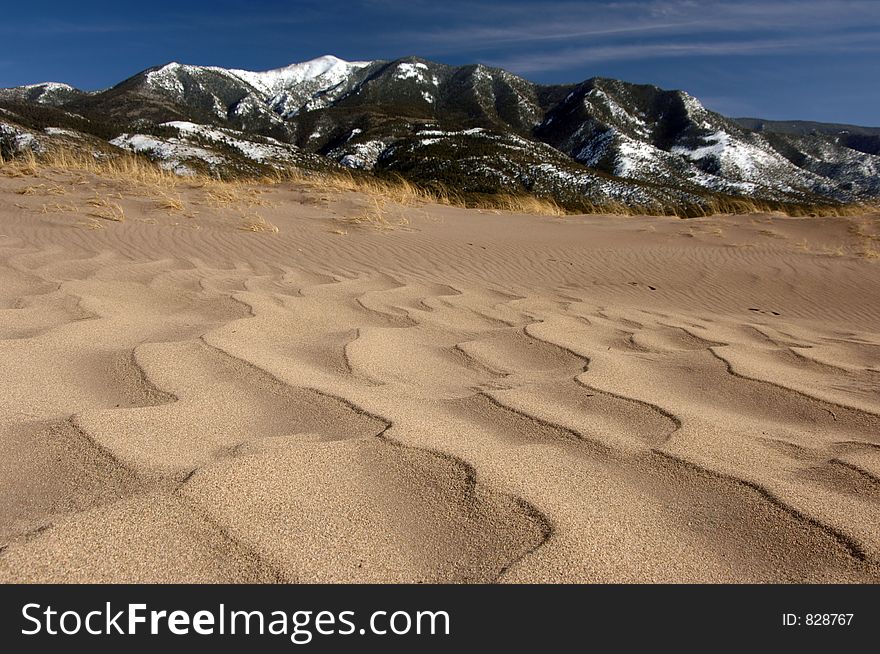 Great Sand Dunes Colorado - focus in the first plan. Great Sand Dunes Colorado - focus in the first plan