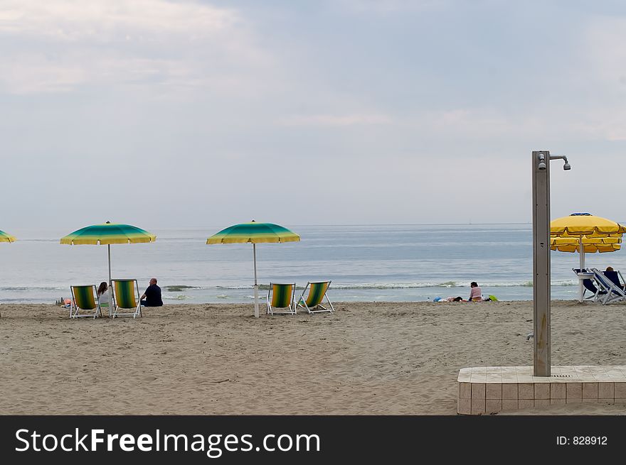 Toscana Viareggio sandy beach with chairs and umbrellas