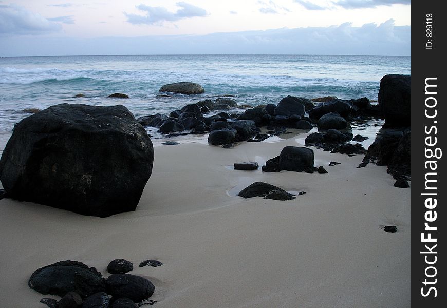 View from beach on Culebra past boulders. View from beach on Culebra past boulders