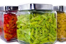 Close Up Of Coloured Pasta In Jars Royalty Free Stock Photography Close Up Of Coloured Pasta In Jars Royalty Free Stock Photography