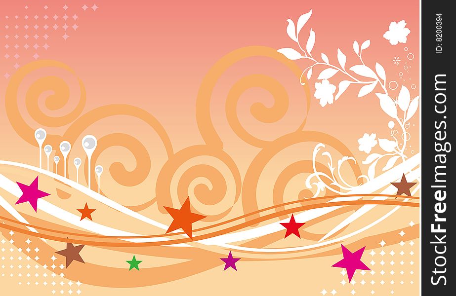 Background with colorful stars and floral ornament.