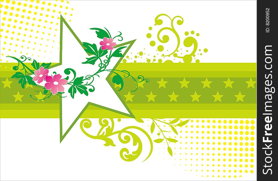 Background with floral and star illustration.