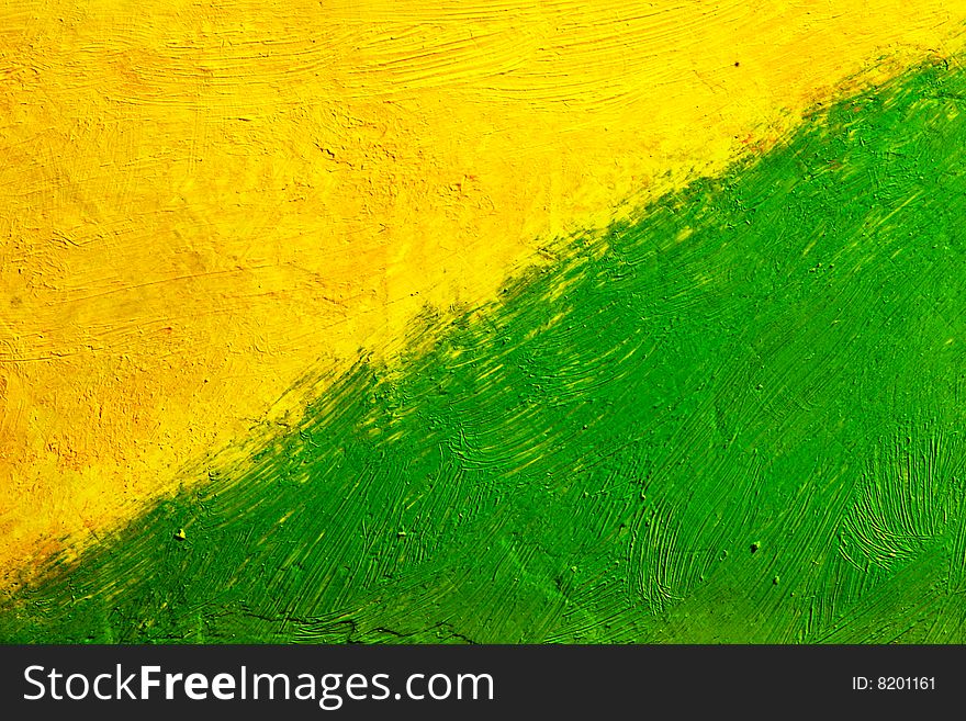 Painted canvas (green and yellow colors on rough surface)