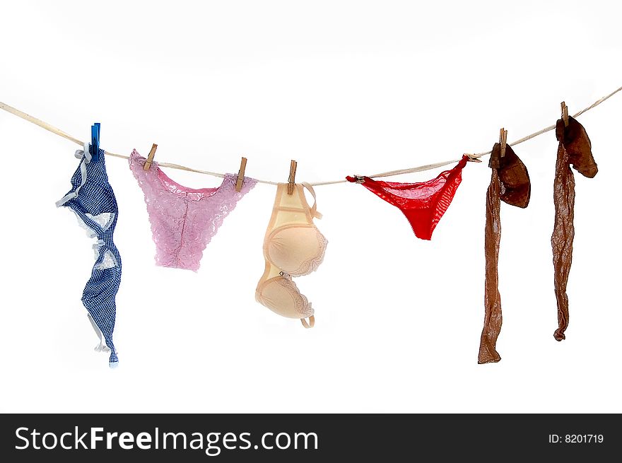Lingerie, hanging on a cord. isolated