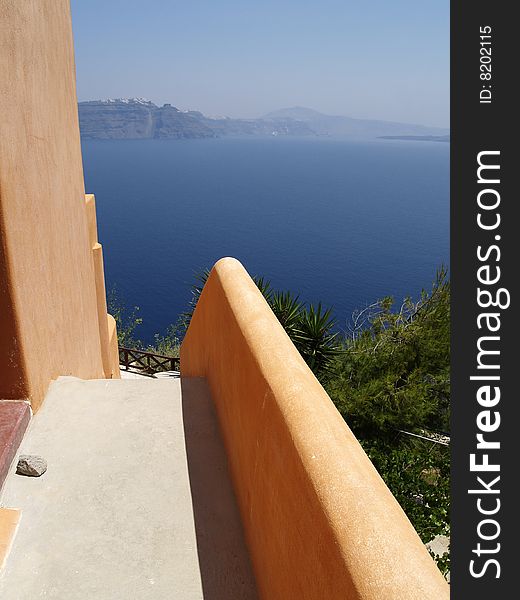 Orange walls and sea view on Santorini island, Greece. Orange walls and sea view on Santorini island, Greece