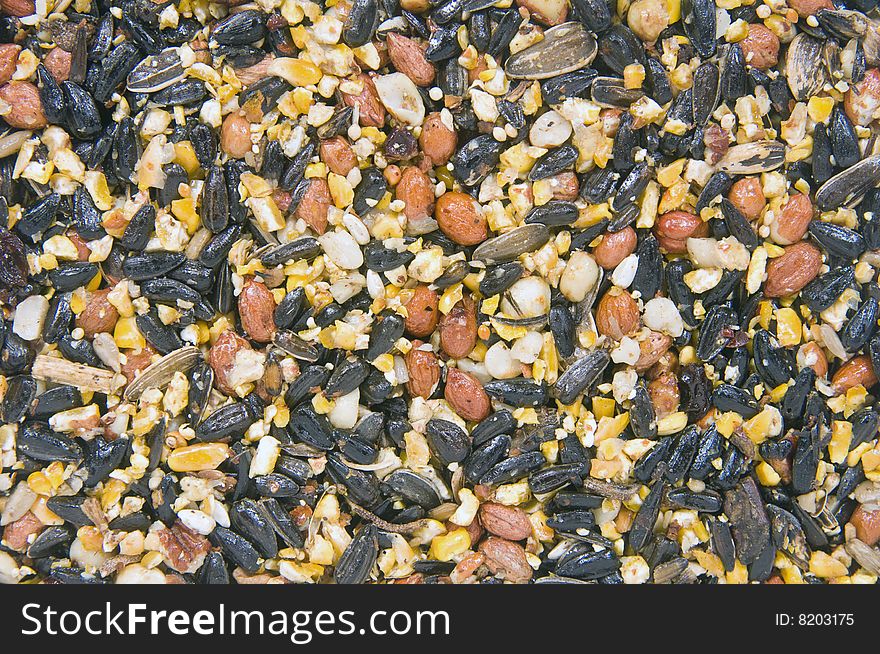 A background of assorted birdseed. A background of assorted birdseed