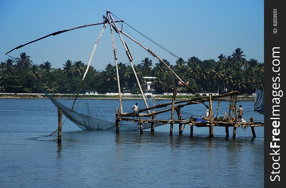 Chinese net, another way for fishing in Cochin India