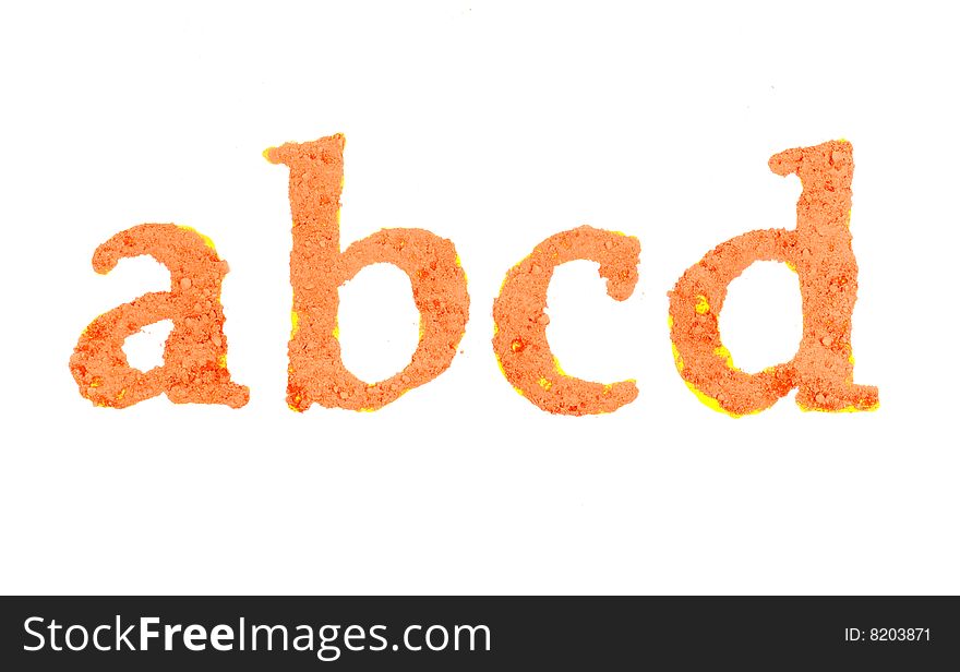 Original alphabet, the crushed orange chalk, letters abcd