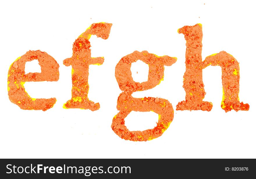 Original alphabet, the crushed orange chalk, letters efgh