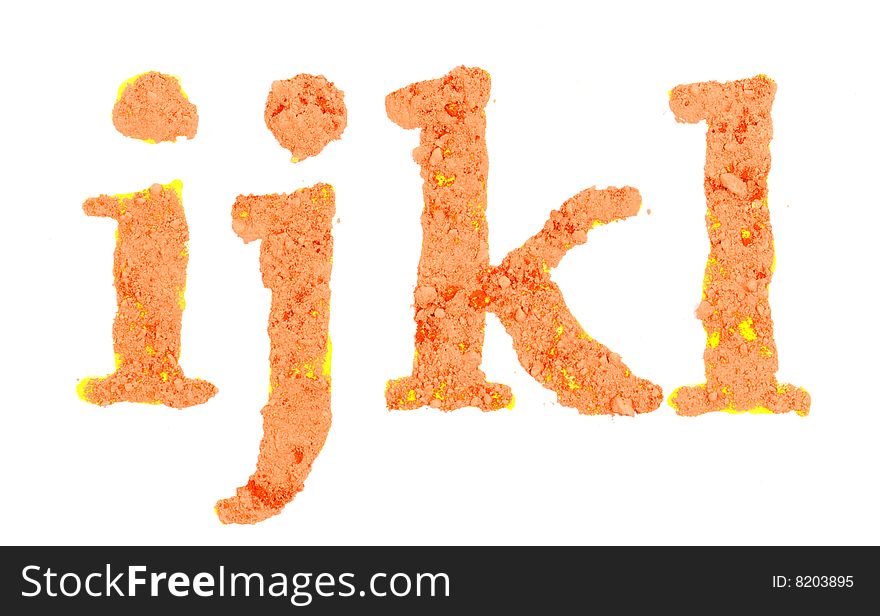 Original alphabet, the crushed orange chalk, letters ijkl