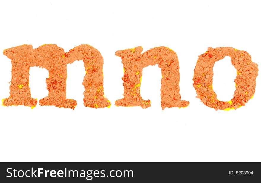 Original alphabet, the crushed orange chalk, letters mno