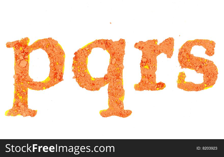 Original alphabet, the crushed orange chalk, letters pqrs