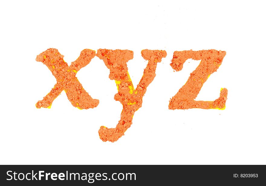 Original alphabet, the crushed orange chalk, letters xyz