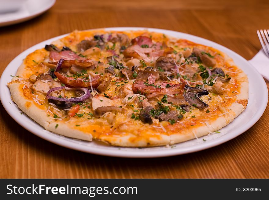 Pizza with vegetables, selective focus