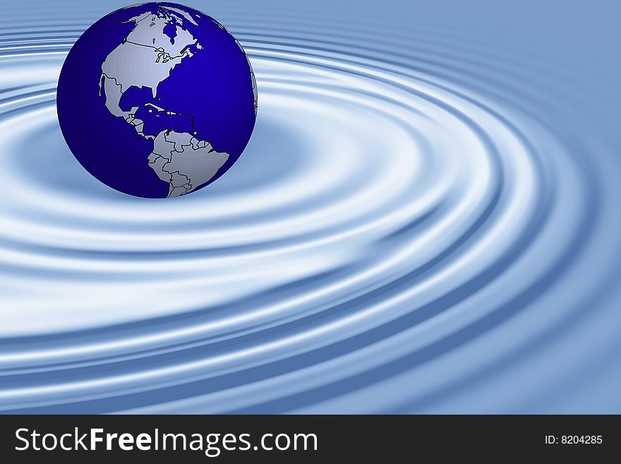 World globe on water waves representation in this graphic illustration.