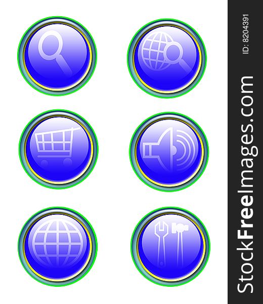 Blue refflection icon set isolated on white