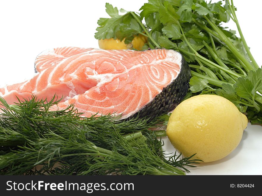 Steak red fish, white background, isolated