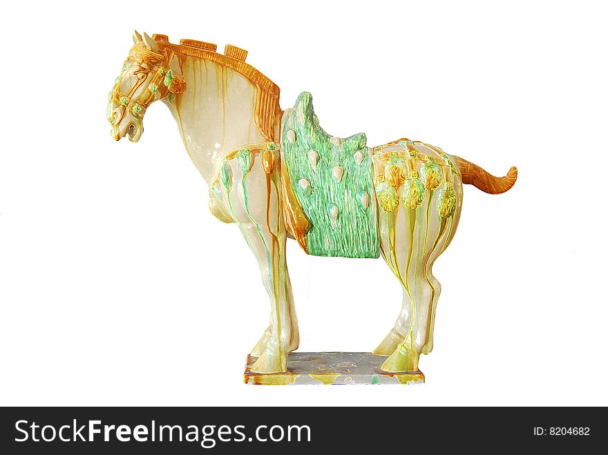 The stone horse of china on white,make by pottery