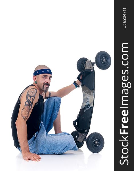 Portrait of a man with alternative lifestyle, studio shot, white background