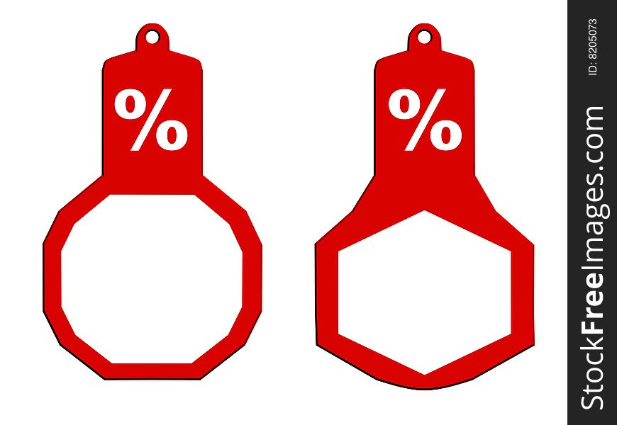 Red shopping marks with percent symbol
