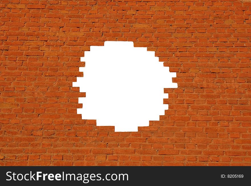 Hole in the orange brick wall. Hole in the orange brick wall