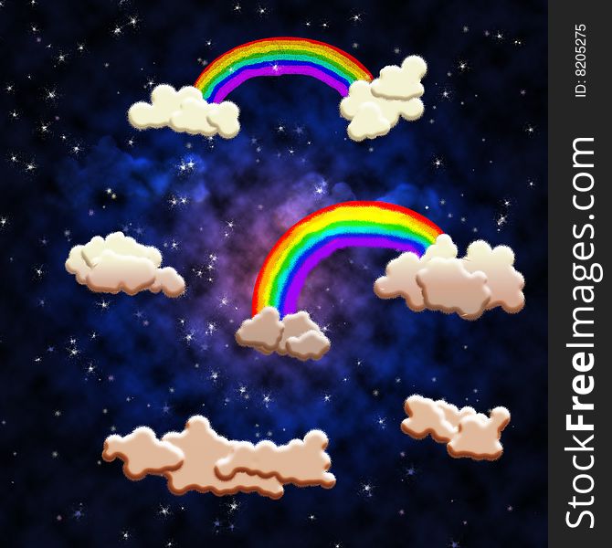 Sidereal night sky with two rainbowes. Sidereal night sky with two rainbowes