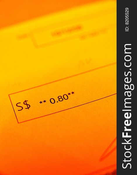 Macro of check in Singapore dollars