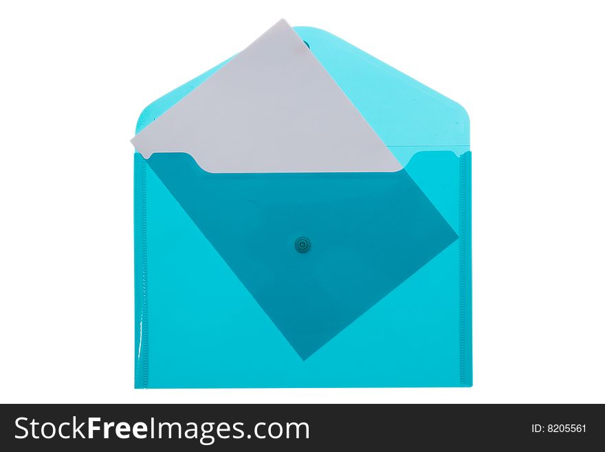 Blue opened transparent envelope with empty sheet. Blue opened transparent envelope with empty sheet