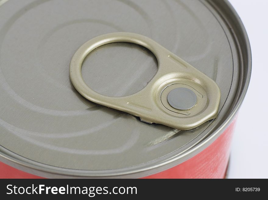 Detail of tin can on a white background
