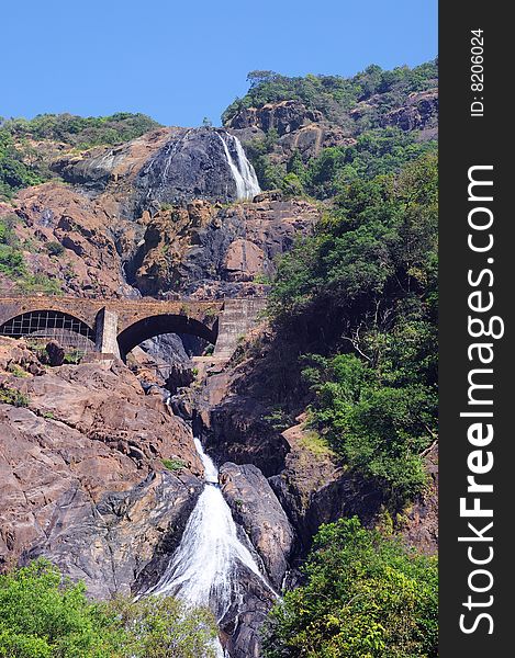 Indian Waterfall Dudhsagar In Jungle Forest