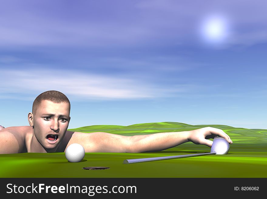 Man and golfball on green grass