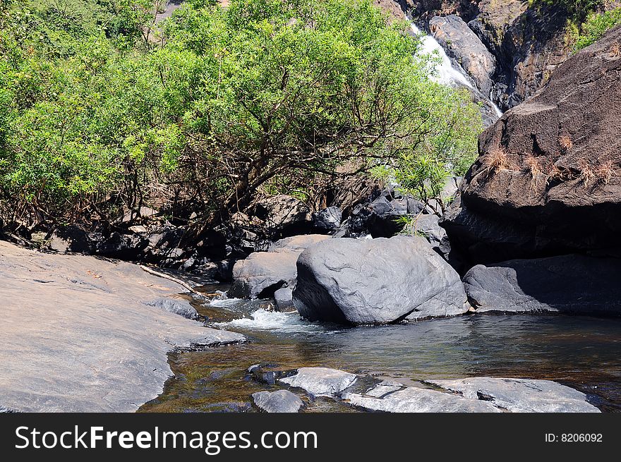 Mountain River And Waterfall