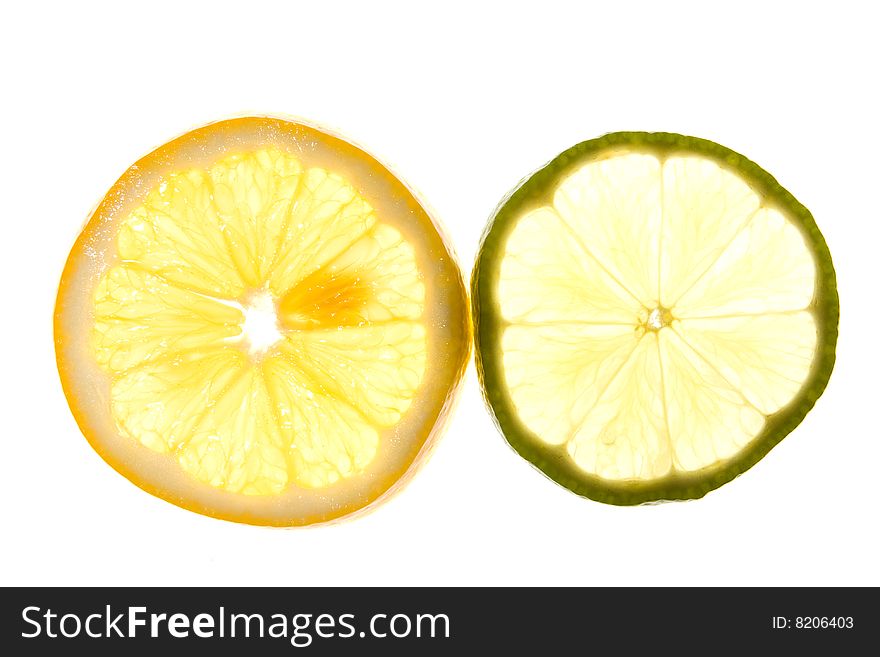 Lime and lemon isolated on white