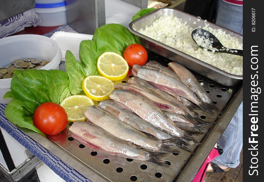 Raw herring on a Dutch market