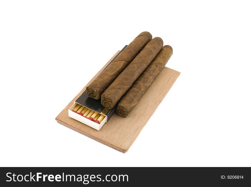 Cigars and matches for cigars, isolated. Cigars and matches for cigars, isolated