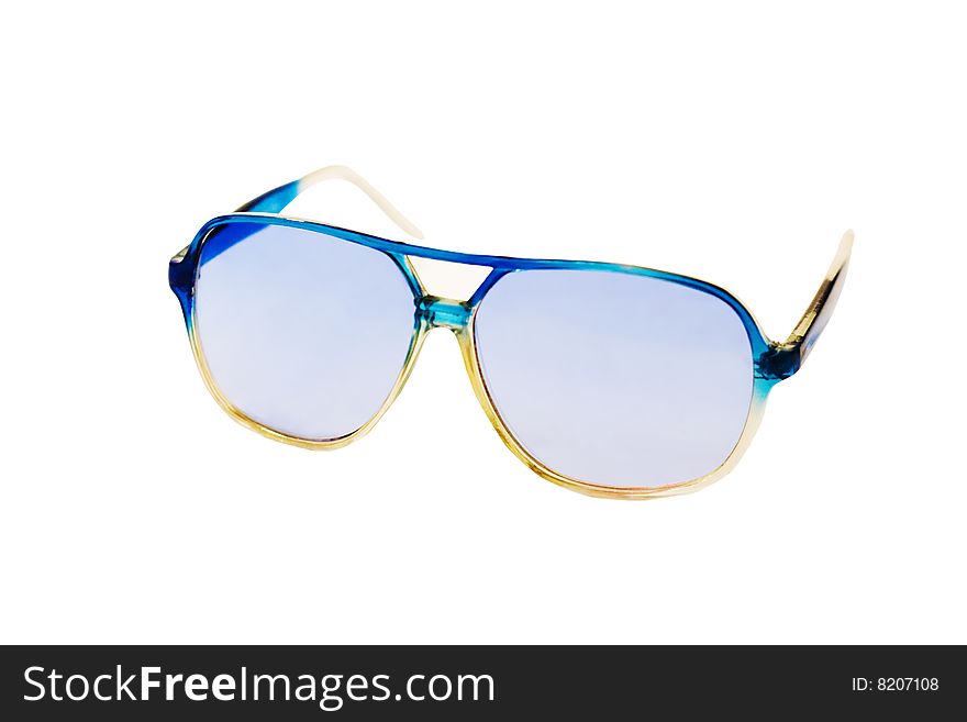 Blue glasses isolated over white