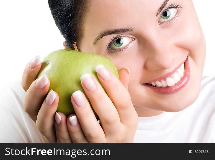 Beautiful woman holding an apple. Beautiful woman holding an apple