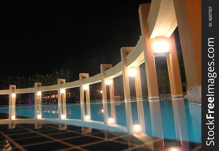 Hotel pool in five star hotel in Turkey evening