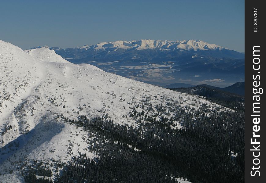 Winter view on big mountains. Winter view on big mountains