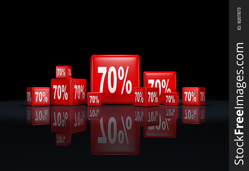 Red cubes with percentage sign