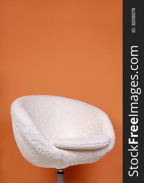 White fur armchair with copy space