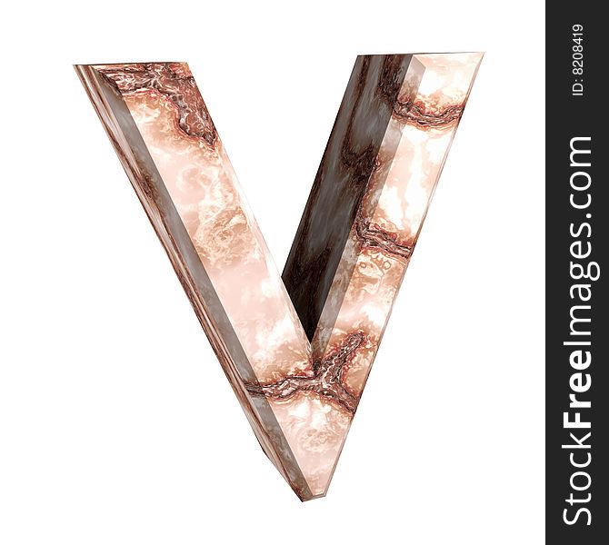 3d made letter V in marble. 3d made letter V in marble
