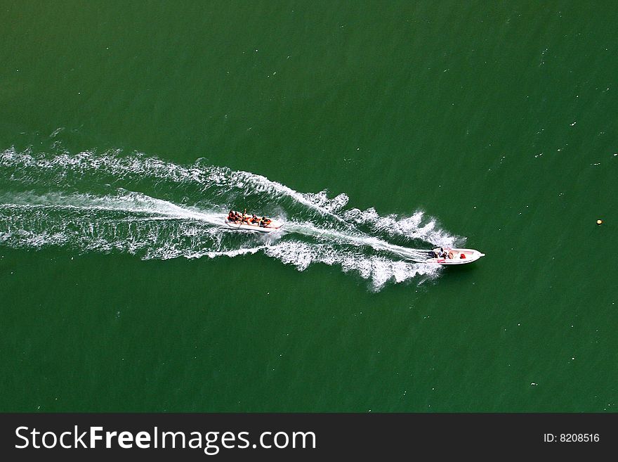 Banana boat on the sea