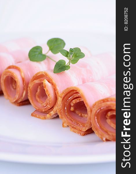 Tasty meat bacon fresh food isolated on a white background