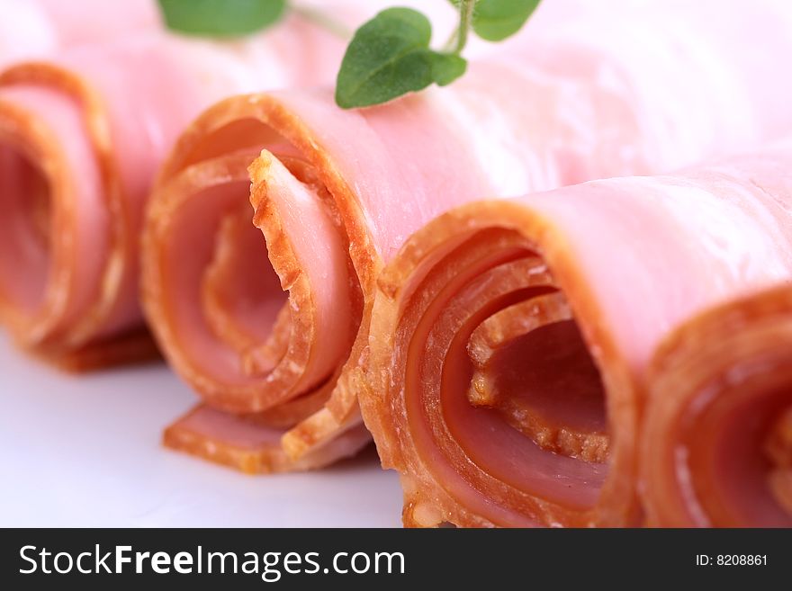 Tasty meat bacon fresh food isolated on a white background