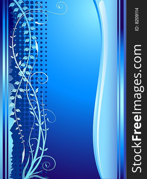 Beautiful blue floral background with plants and place for text. Additional vector format in EPS (v.8).