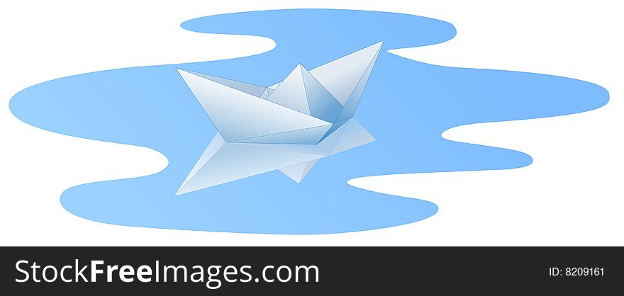 White paper ship with reflection in blue water. Additional vector format in EPS (v.8). White paper ship with reflection in blue water. Additional vector format in EPS (v.8).