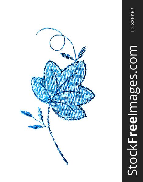 Hand painted blue flower on a white background