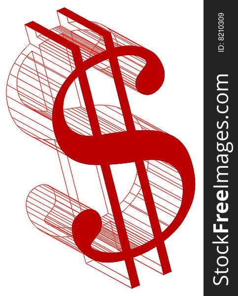 Dollar sign in red with wireframe. Dollar sign in red with wireframe