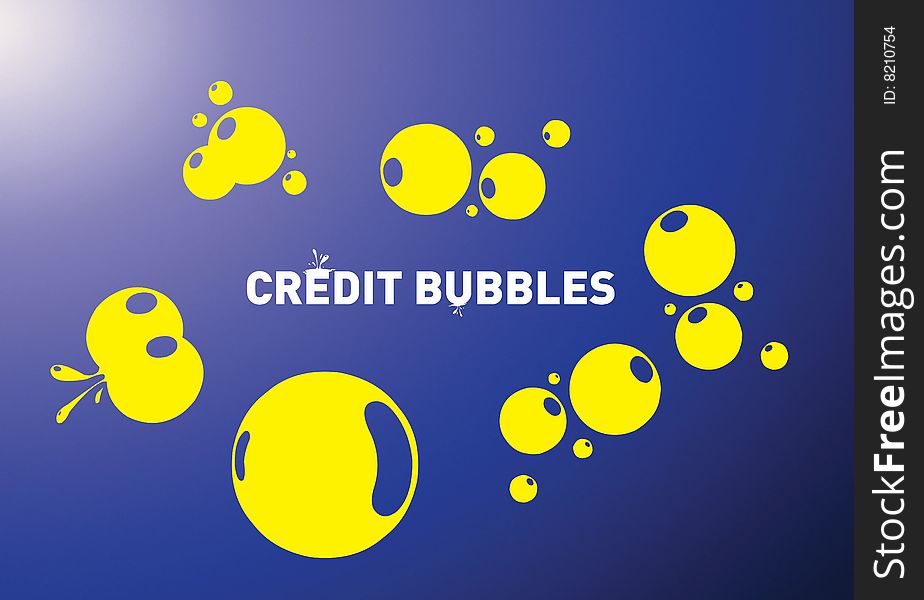 This illustration shows bubbles and credit bubbles words on blue. Metaphor of recession. This illustration shows bubbles and credit bubbles words on blue. Metaphor of recession